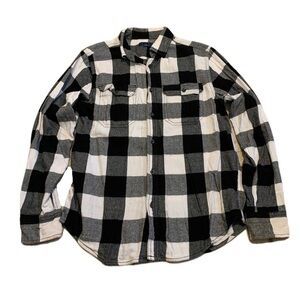 George Black and White Buffalo Plaid Flannel Shirt Size Small